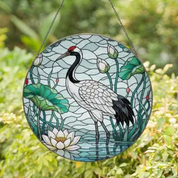Red-Crowned Crane Lotus Flowers Aquatic Flora Pond - Wildlife Lover Home Decor Gift Stained Glass Suncatcher