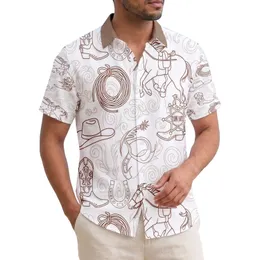 Cowboy Horse Hat Boots Lasso Horseshoe 'COW BOY' Badge - Western Lifestyle Gift Hawaiian Shirt