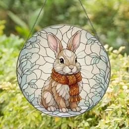 Baby Rabbit Orange Scarf Frosted Leaves - Home Decor Gift for Rabbit Lover Stained Glass Suncatcher