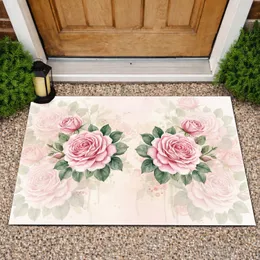 Lush Full Blooming Pink Roses Floral Garden Entryway Decor for Rose Lover Doormat