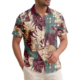 Scattered Wooden Chess Pieces Island Palms Hibiscus - Travel Essentials Gift for Chess Player Hawaiian Shirt