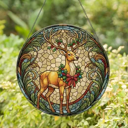 Majestic Reindeer Holly Wreath Baubles Christmas Home Decor - Wildlife Lover Gift Stained Glass Suncatcher
