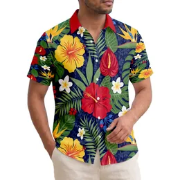 Red Hibiscus Yellow Bird-of-Paradise Plumeria Tropical Foliage - Home Decor Gift Hawaiian Shirt