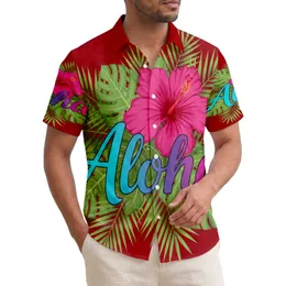 Aloha Script Hibiscus Palm Fronds Tropical Leaves - Island Vibe Travel Essentials Hawaiian Shirt