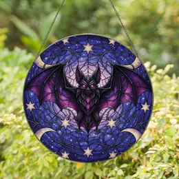 Gothic Bat Moons Stars Thorn Branches Swirling Night Sky - Home Decor Gift Stained Glass Suncatcher