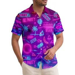 80s Neon Disco Signs Palm Trees - Retro Party Dance Night Gift Hawaiian Shirt