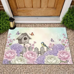 Pink Cream Peony Blue Tit Birdhouse Butterfly Garden - Sun-Dappled Home Decor Gift Doormat