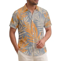 All-Over Tropical Palm Fronds Broad Overlapping Orange Tan Leaves - Home Decor Gift Hawaiian Shirt