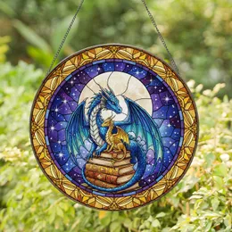 Adult Blue Golden Dragons Iridescent Wings Ancient Books Cosmic Sky - Dragon Lover Home Decor Gift Stained Glass Suncatcher