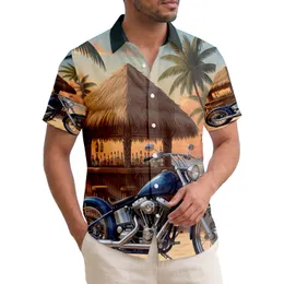 Dark Blue Chopper Motorcycle Tiki Bar - Tropical Vacation Gift for Rider Hawaiian Shirt