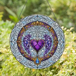 Tree Heart Feathered Wings Amethyst Sapphire - Home Decor Gift Stained Glass Suncatcher