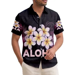 Plumeria Flowers Aloha Text Palm Fronds Wave Patterns - Tropical Lifestyle Gift Hawaiian Shirt