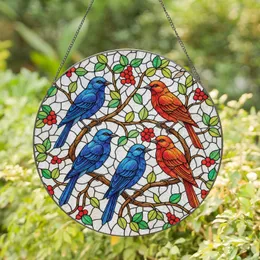 Luminous Songbirds Branch Berries - Home Decor Gift for Bird Lover Stained Glass Suncatcher