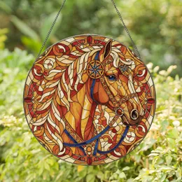 Horse Head Mane Bridle Medallion Mosaic - Home Decor Gift for Horse Owners & Lovers Stained Glass Suncatcher