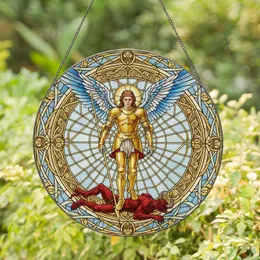 Archangel Michael Victorious Demon Slayer Golden Armor Wings - Spiritual Gift for Believers Stained Glass Suncatcher