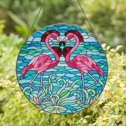 Flamingo Heart Aquatic Flora Tropical Water - Home Decor Gift for Wildlife Lover Stained Glass Suncatcher