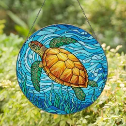 Majestic Sea Turtle Aquatic Coral - Home Decor Gift for Ocean Lover Stained Glass Suncatcher