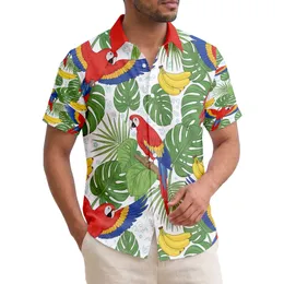 Hawaiian Red Macaws Yellow Bananas Green Leaves - Wildlife Lover Tropical Decor Gift Hawaiian Shirt