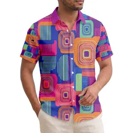 Tropical Interlocking Geometric Blocks Rectangular Organic Curves - Hawaiian Beach Lifestyle Hawaiian Shirt