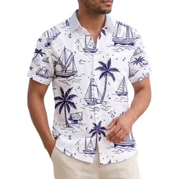 Tropical Sailing Ships Palm Trees Island Huts Ocean Waves - Travel Essentials Boating Lover Gift Hawaiian Shirt