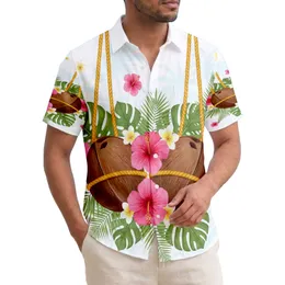 Coconut Halves Braided Rope Tropical Flowers Leaves - Beach Vacation Essentials Hawaiian Shirt