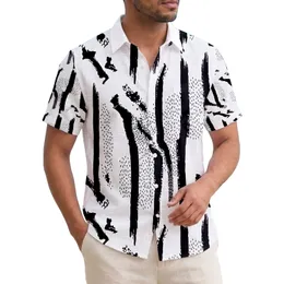 Raw Black Brushstrokes Tropical Foliage Island Topography - Beach Vacation Gift Hawaiian Shirt