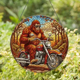 Bigfoot Motorcycle Cruiser - Wildlife Lover Gift for Motorcycle Enthusiasts Stained Glass Suncatcher