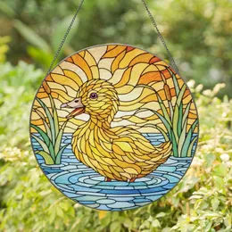 Baby Duckling Open Beak Purple Eye Pond Reeds Marsh Water Sky Wildlife Lover Gift Stained Glass Suncatcher