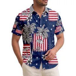 Distressed American Flag Palm Tree Beach Chair Scene Summer Vacation Travel Essentials Hawaiian Shirt