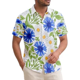 Blue Cornflowers White Daisies Lush Floral - Tropical Vitality Home Decor Gift Hawaiian Shirt