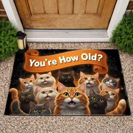 Astonished Cats 'You're How Old?' Tabby Cat - Humorous Birthday Gift Doormat