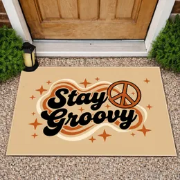 1970s Stay Groovy Peace Sign Stars - Housewarming Home Decor Gift for Entryway Welcome Doormat