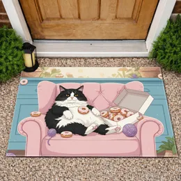 Fluffy Black White Tuxedo Cat Donut Armchair - Everyday Home Decor Gift for Cat Lover Doormat