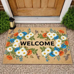 WELCOME Floral Garland Daisy Poppy Birds Butterflies - Welcoming Home Decor Doormat