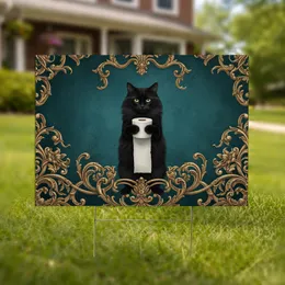 Black Cat Toilet Paper Roll Baroque Rococo Gold Scroll Home Decor Gift Yard Sign