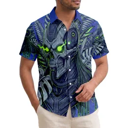 Cyberpunk Skull Armored Figure Dark Tentacle Foliage Everyday Style for Sci-Fi Fan Hawaiian Shirt