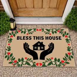 Bless This House Cupped Hands Home Red Hearts Vine - Home Decor Housewarming Gift Doormat
