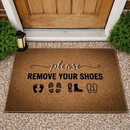 Please Remove Your Shoes Black Silhouette Prints - Rustic Home Entryway Decor Gift Doormat