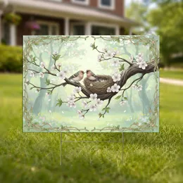 Songbirds Bird Nest Cherry Blossoms - Spring Home Decor Gift for Bird Lover Yard Sign
