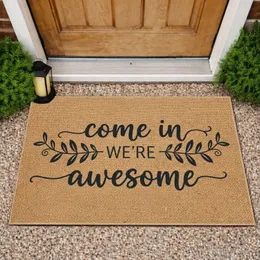 Come In We're Awesome Welcome Statement Leafy Sprigs Natural Rustic Farmhouse Home Decor Doormat