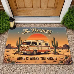 Custom Name Home Is Where You Park It Camper Van Desert Sunset Saguaro - Home Decor Gift Doormat