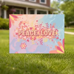 Peace Love Hearts Floral Bohemian - Boho Decor Gift Yard Sign