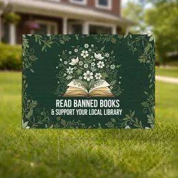 Read Banned Books Library Wildflower Open Book - Book Lover Advocacy Gift Yard Sign