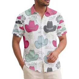 Fuchsia Pink Blue Charcoal Cowboy Hats Rustic Animal Print - Tropical Living Gift Hawaiian Shirt