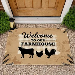 Welcome Farmhouse Cow Hen Rooster Wheat Sprigs Barn Hills Farmhouse Decor Gift Doormat