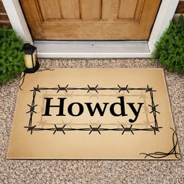 Howdy Classic Serif Barbed Wire Rectangle Country Farmhouse Entryway Decor Gift Doormat