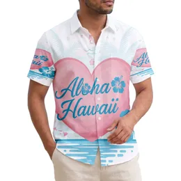 Pink Heart Aloha Hawaii Blue Hibiscus Tropical Getaway Gift Hawaiian Shirt