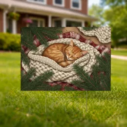 Orange Tabby Cat Sleeping Cable Knit Blanket Pine - Home Decor Cat Lover Gift Yard Sign