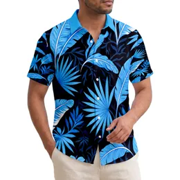 Electric Blue Banana Leaf Palm Foliage - Tropical Lifestyle Hawaiian Shirt