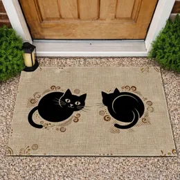 Two Cat Silhouettes Black Void Rustic Home Decor Gift for Cat Lover Doormat